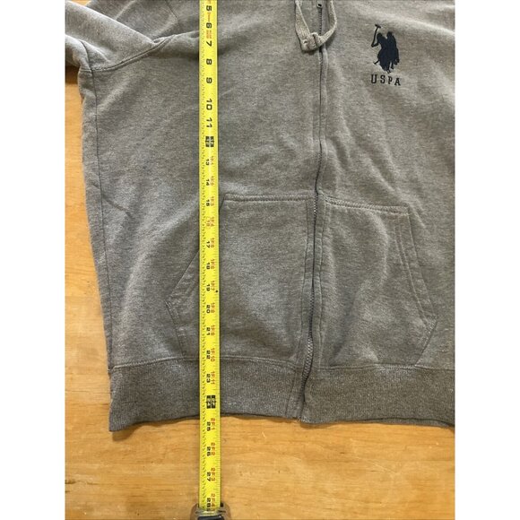 US POLO gray Zipper Hoodie Sweatshirt Front Logo Design Side Arm Print M Sz S - Picture 7 of 9